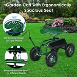 Rolling Garden Cart Gardening Workseat with Extendable Hook Handle - Bestoutdor