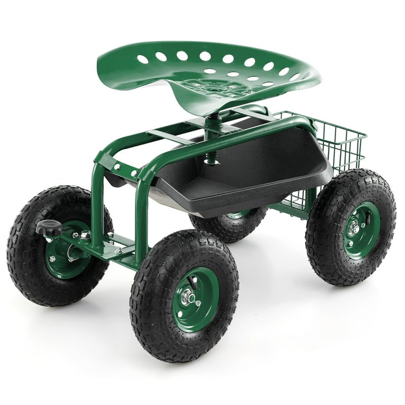 Rolling Garden Cart Gardening Workeseat Garden Scooter with Knob Handle and 4 Wheels