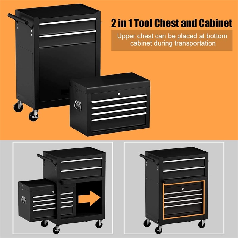 6-Drawer Rolling Tool Chest, High Capacity Tool Box with Lockable Wheels, Auto Lock, Removable Top, Tool Storage Cabinet for Garage Workshop