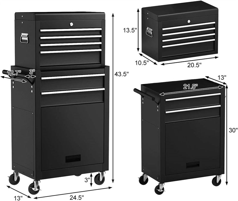 6-Drawer Rolling Tool Chest High Capacity Tool Box Organizer with Wheels, Lock System & Removable Top, Workshop Garage Tool Storage Cabinet