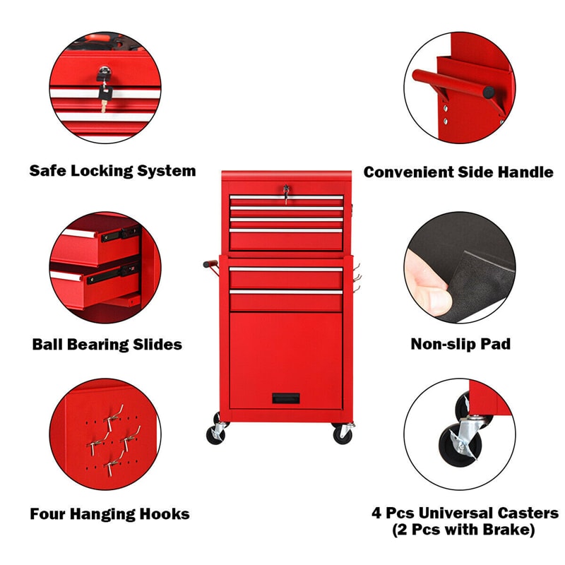 6-Drawer Rolling Tool Chest, High Capacity Tool Box with Lockable Wheels, Auto Lock, Removable Top, Tool Storage Cabinet for Garage Workshop