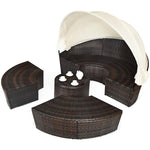 Wicker Outdoor Daybed Round Rattan Sectional Cushioned Sofa Set with Retractable Canopy & Adjustable Coffee Table