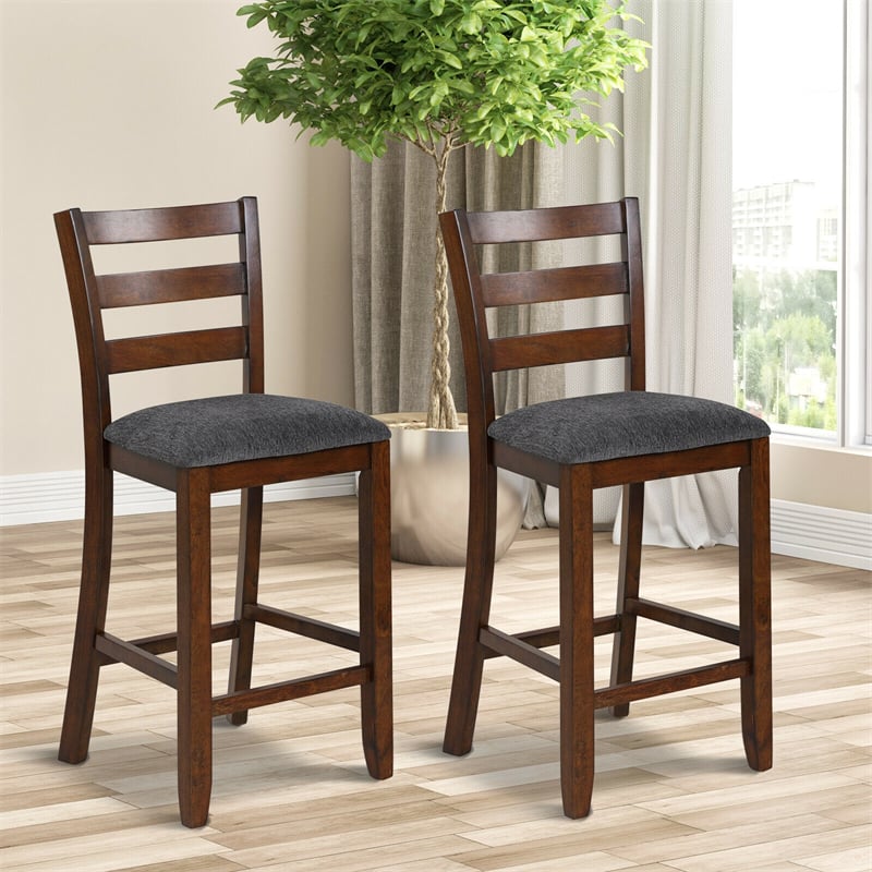 25.5" Bar Stools Set of 2 Counter Height Bar Stools with Backs, Fabric Cushioned Seats & Rubber Wood Frame, Upholstered Bar Stools Kitchen Chairs