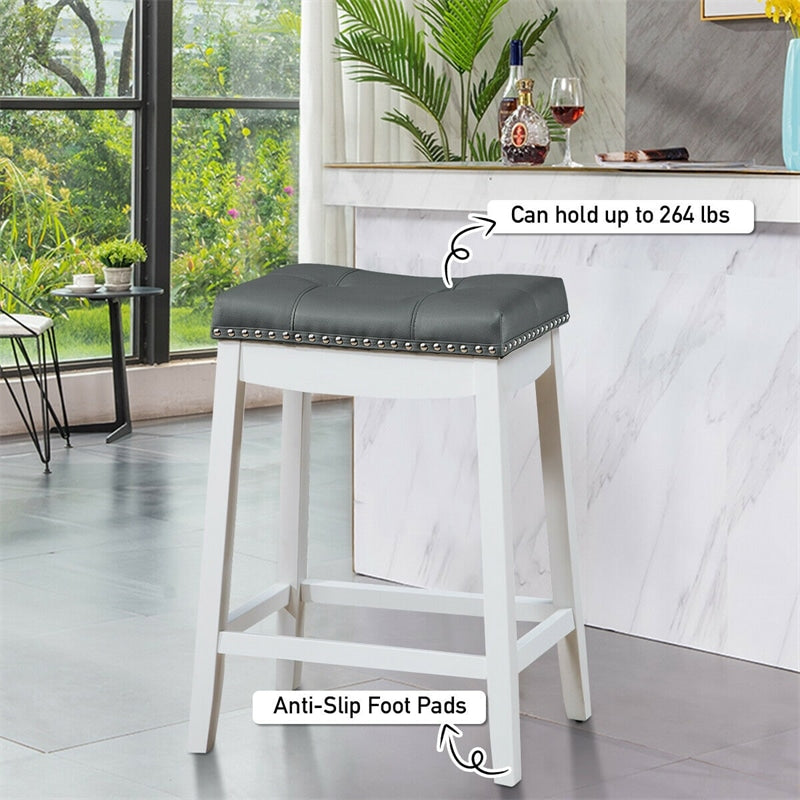 Set of 2 Nailhead Saddle Bar Stools 24"  Backless Counter Height Stool with Cushion