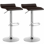 Swivel Bar Stools Set of 2 Height Adjustable Backless Barstools Modern PU Leather Bar Chairs with Chrome Base for Kitchen Island Pub