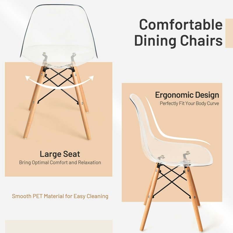 Set of 4 DSW Dining Chairs Modern Plastic Shell Dining Side Chair with Wood Legs & Clear Seat