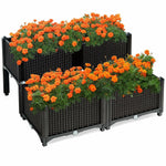 Raised Garden Bed Set of 4 Plastic Elevated Planter Box Kits with Drain Holes & Rattan Wicker Look for Outdoor Indoor Herb Flower Vegetable