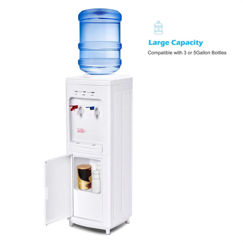 Water Dispenser 5 Gallon Bottle Hot & Cold Top Loading Water Cooler with Child Safety Lock, Storage Cabinet for Home Office School