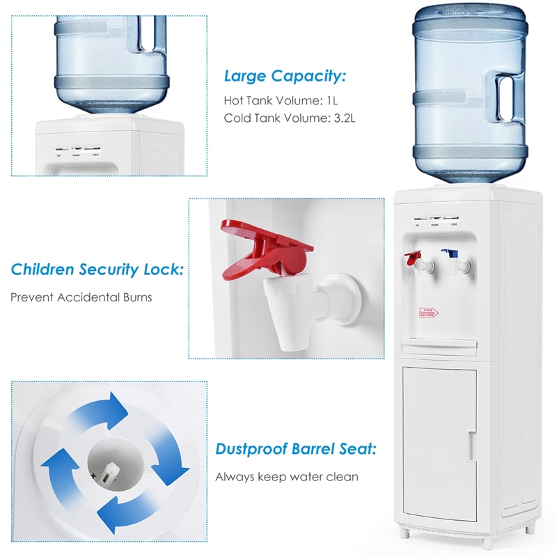 Top Loading Water Dispenser, 5 Gallon Bottle Hot & Cold Water Cooler Dispenser with Child Child Lock & Storage Cabinet for Home Office School