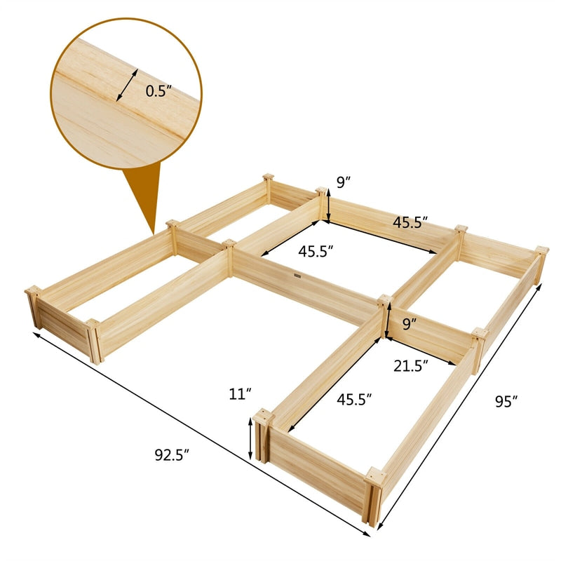 U-Shaped Raised Garden Bed Kit, Wood Raised Planter Box for Vegetables & Flowers, Above Ground Garden Planter for Patio, Backyard, Balcony