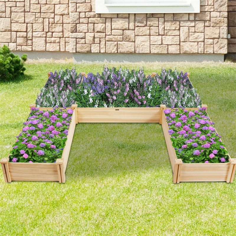 U-Shaped Raised Garden Bed Kit, Wood Raised Planter Box for Vegetables & Flowers, Above Ground Garden Planter for Patio, Backyard, Balcony