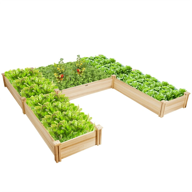 U-Shaped Wooden Garden Raised Bed Vegetable Flower Box for Patio Backyard