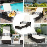 Outdoor Wicker Chaise Lounge Chair Patio Rattan Reclining Chaise with 6-Gear Adjustable Backrest, Padded Cushions & Lumbar Pillow