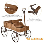 Wooden Wagon Planter with Wheels, Adjustable Handle, 2 Planting Sections, Decorative Garden Cart Planter for Indoor Outdoor, Patio, Backyard