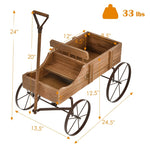 Wooden Wagon Planter with Wheels, Adjustable Handle, 2 Planting Sections, Decorative Garden Cart Planter for Indoor Outdoor, Patio, Backyard