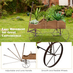 Wooden Wagon Planter with Wheels, Adjustable Handle, 2 Planting Sections, Decorative Garden Cart Planter for Indoor Outdoor, Patio, Backyard