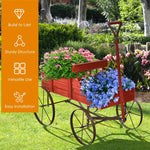 Wooden Wagon Flower Planter Decorative Garden Planter Wagon with Metal Wheels for Backyard