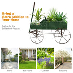 Wooden Wagon Flower Planter Decorative Garden Planter Wagon with Metal Wheels for Backyard