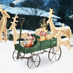 Wooden Wagon Flower Planter Decorative Garden Planter Wagon with Metal Wheels for Backyard