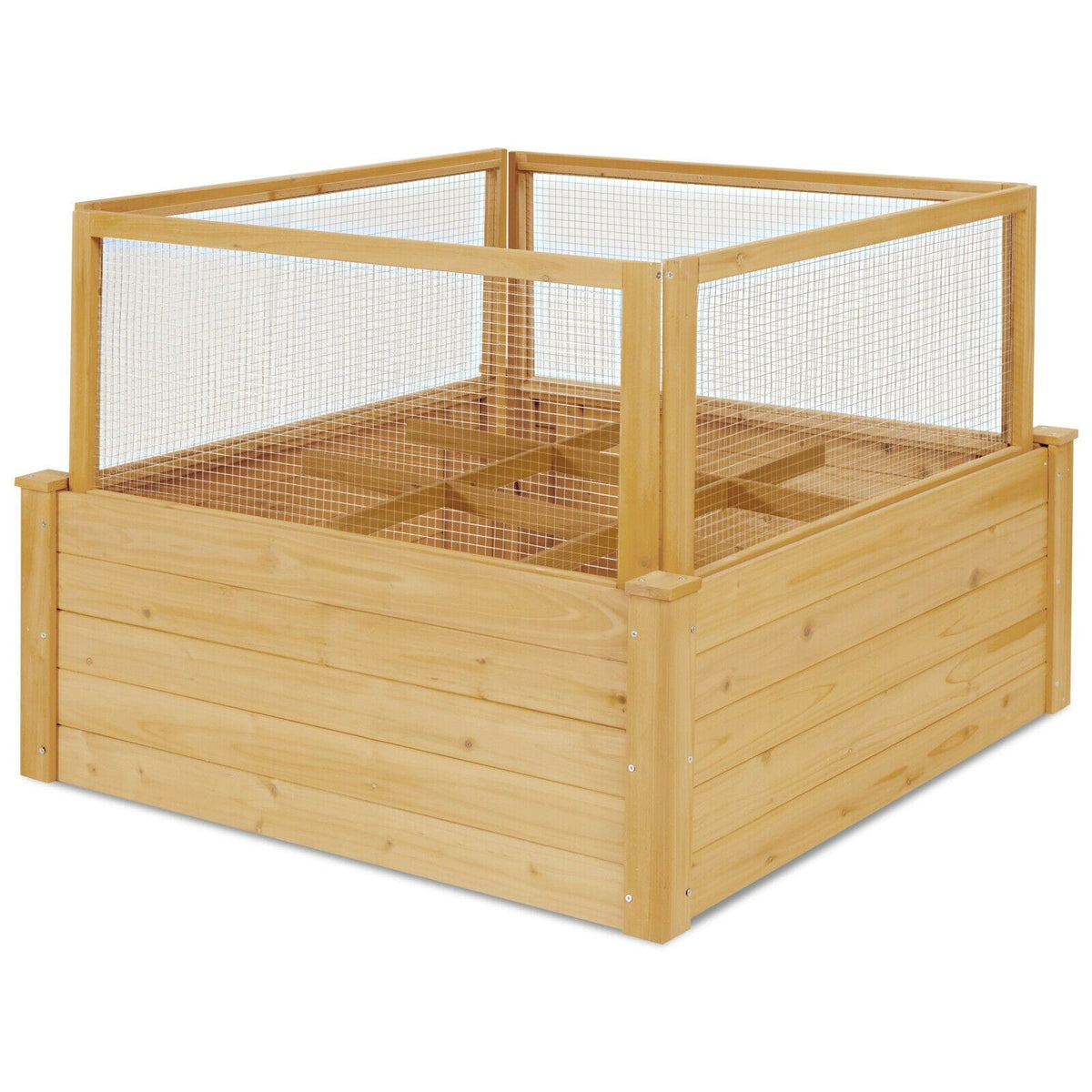 Wooden Raised Garden Bed Outdoor Planter Box with Critter Guard Fence & 9 Grids Plant Container for Patio Backyard Balcony