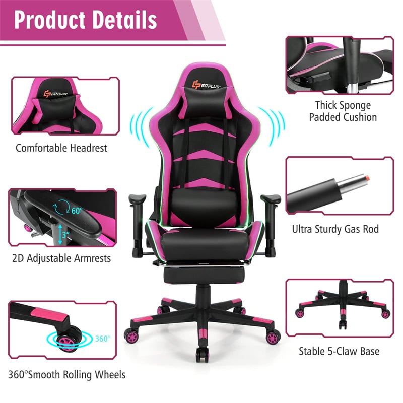 Back Support Gaming Chair Armrest Cover Ergonomic Pink Office