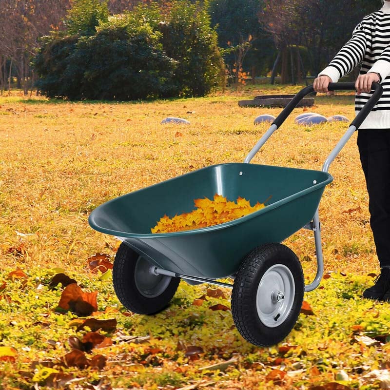 Dual Wheel Wheelbarrow Heavy Duty Home Utility Garden Cart 330 LBS Capacity Large Yard Cart for Gardening Farm