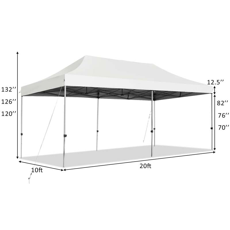 10' x 20' Pop Up Canopy Heavy Duty Folding Canopy Tent Easy Setup Outdoor Commercial Instant Canopy Adjustable Sun Shelter with Roller Bag