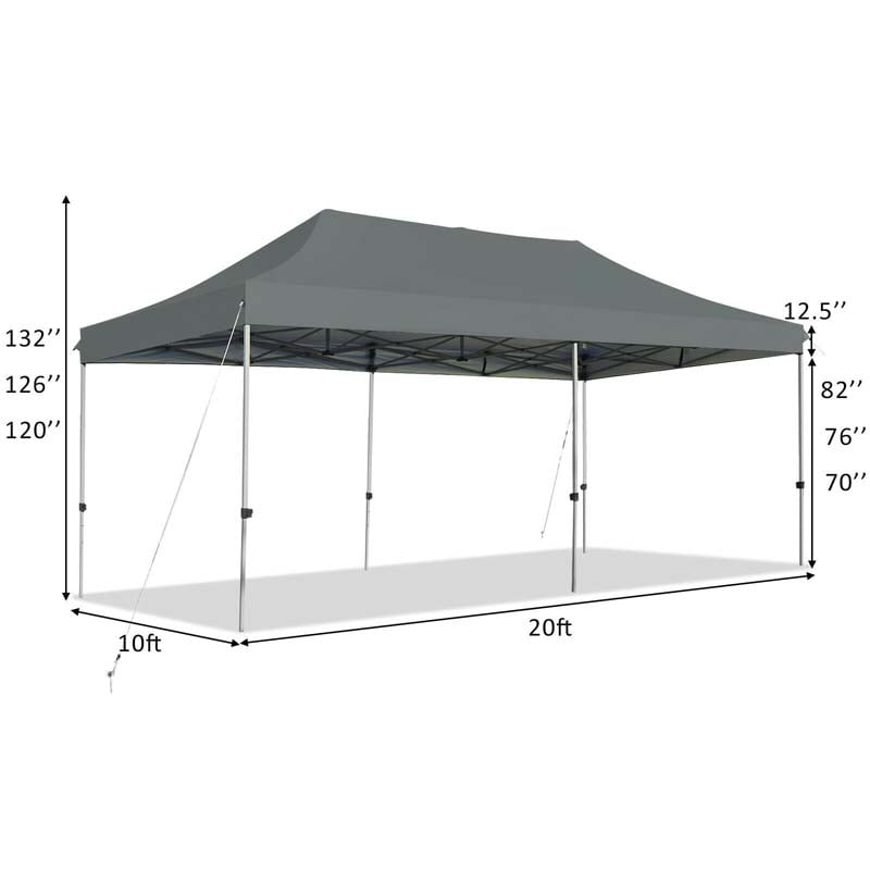 10' x 20' Pop Up Canopy Heavy Duty Folding Canopy Tent Easy Setup Outdoor Commercial Instant Canopy Adjustable Sun Shelter with Roller Bag