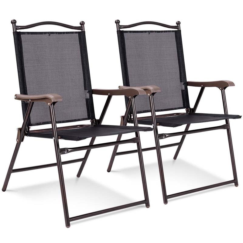 Set of 2 Patio Folding Chairs Sling Back Camping Deck Chairs Outdoor Lawn Chairs