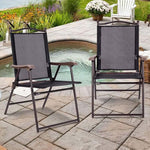 Set of 2 Patio Folding Chairs Sling Back Camping Deck Chairs Outdoor Lawn Chairs