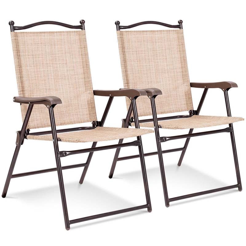 Set of 2 Patio Folding Chairs Sling Back Camping Deck Chairs Outdoor Lawn Chairs