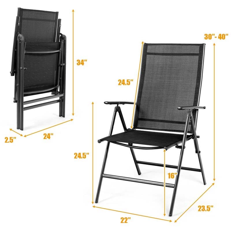 Set of 2 Patio Folding Dining Chair Adjustable Reclining Camping Chair Portable Outdoor Chair