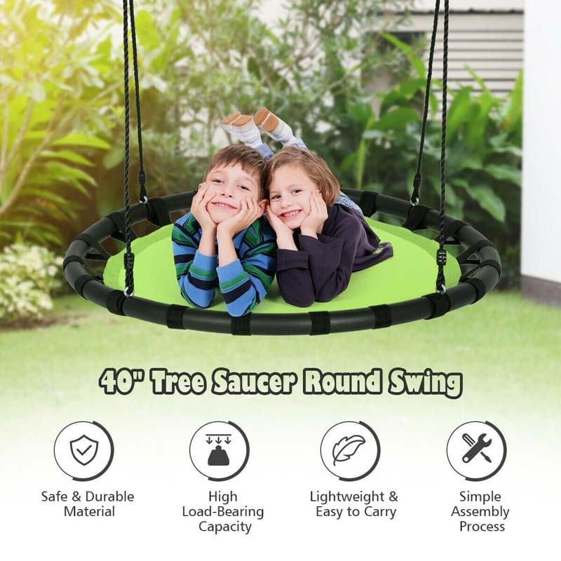 40" Kids Flying Saucer Tree Swing Set Indoor Outdoor Play Round Swing with Adjustable Heights & Multi-play Rope for Kids Adults