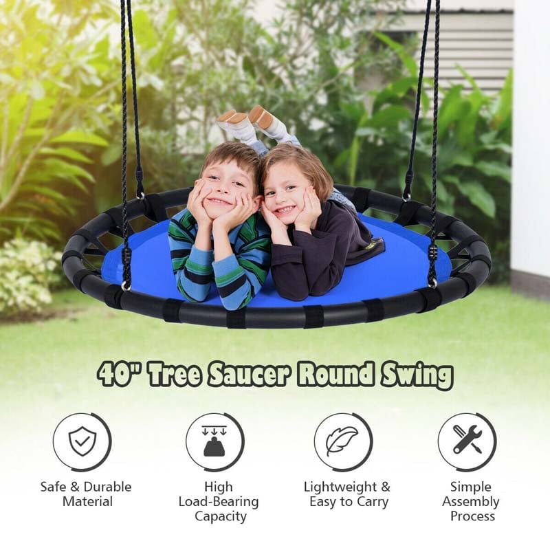 40" Kids Flying Saucer Tree Swing Set Indoor Outdoor Play Round Swing with Adjustable Heights & Multi-play Rope for Kids Adults