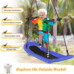 Saucer Tree Swing Adjustable Height Surfing Swing with Soft Handles & Padded Edge, Oval Hanging Platform Swing for Kids Outdoor Indoor Fun