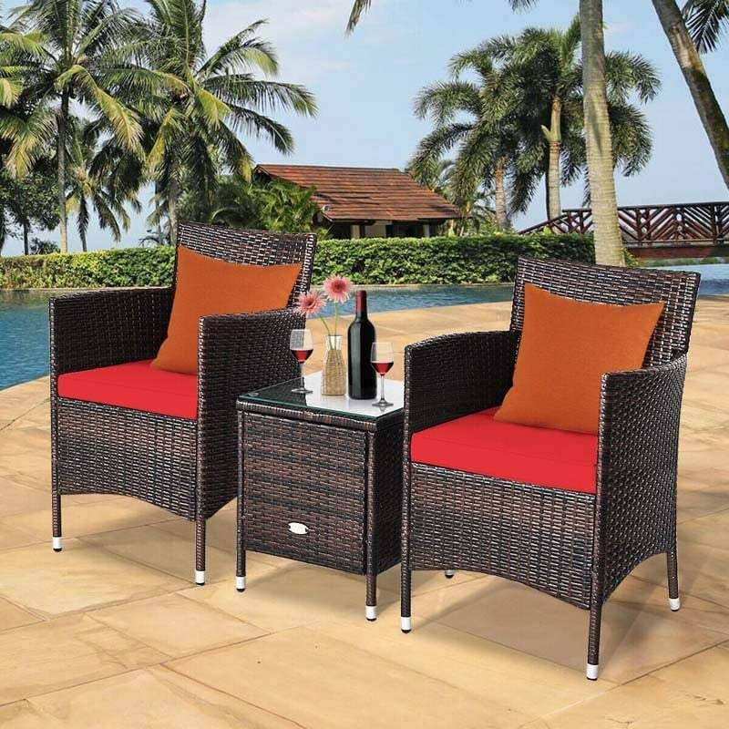 3 Pieces Patio Rattan Wicker Furniture Sets with Table - Bestoutdor