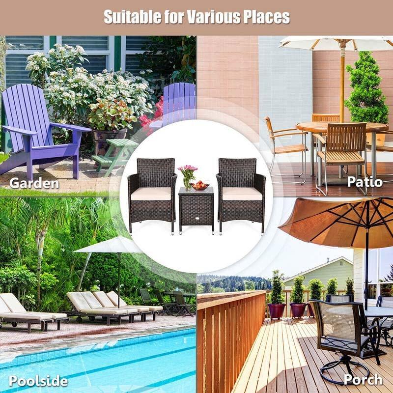 3 Pieces Patio Rattan Wicker Furniture Sets with Table - Bestoutdor