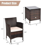 3 Pieces Patio Rattan Wicker Furniture Sets with Table - Bestoutdor