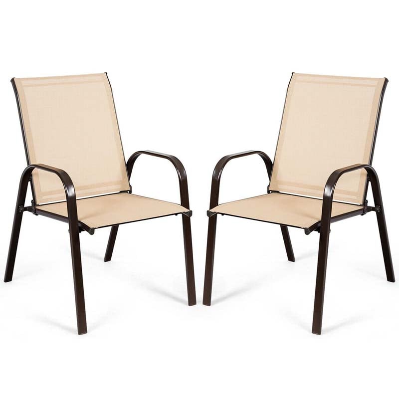 2PCS Patio Sling Chairs Outdoor Dining Chairs with Armrests & Breathable Fabric, Steel Frame Deck Chairs for Garden Backyard