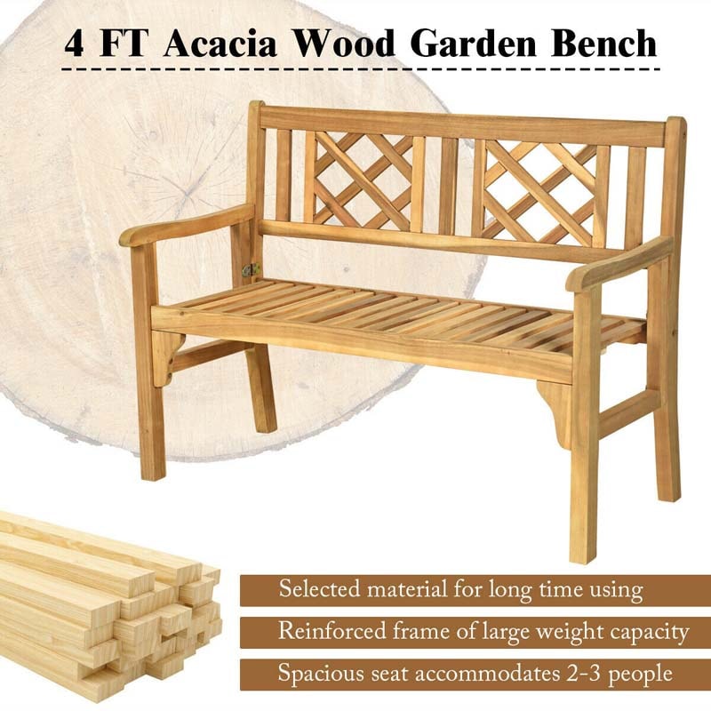 Foldable Wood Patio Bench with Curved Backrest and Armrest - Bestoutdor