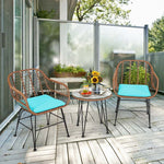 Bestoutdor 3 Pcs Patio Rattan Bistro Set Furniture Set with Tempered Glass Top Table & Cushions