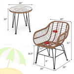 Bestoutdor 3 Pcs Patio Rattan Bistro Set Furniture Set with Tempered Glass Top Table & Cushions