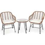 Bestoutdor 3 Pcs Patio Rattan Bistro Set Furniture Set with Tempered Glass Top Table & Cushions