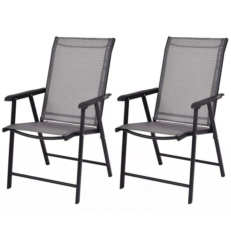 2PCS Patio Folding Dining Chairs Outdoor Sling Chairs Metal Frame Portable Chairs with Armrests for Lawn Garden Deck Camping Beach