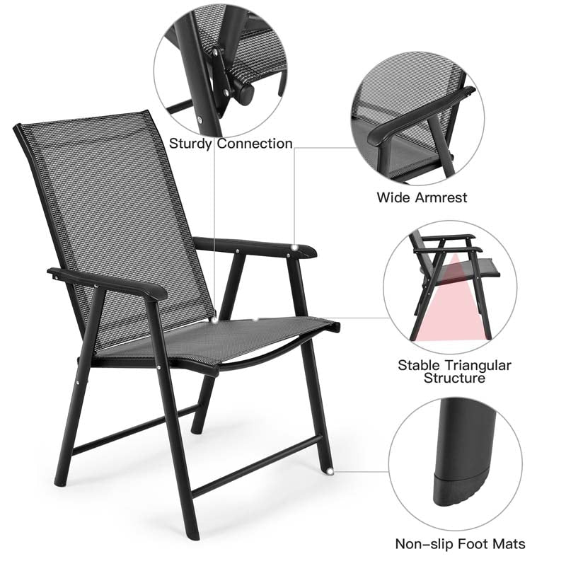 2PCS Patio Folding Dining Chairs Outdoor Sling Chairs Metal Frame Portable Chairs with Armrests for Lawn Garden Deck Camping Beach