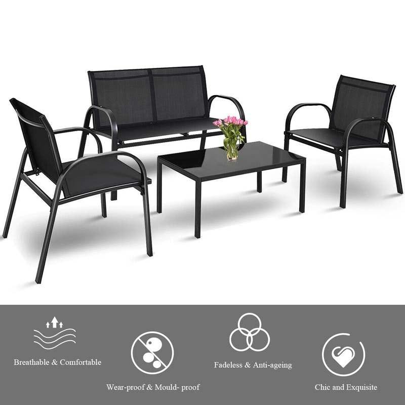 4 Pcs Patio Furniture Set with Glass Top Coffee Table - Bestoutdor