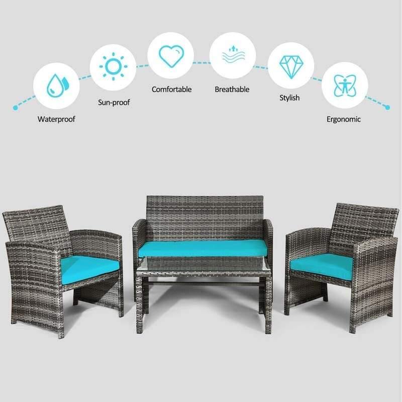 4 Pieces Outdoor Rattan Sofa Set with Cushions and Table - Bestoutdor