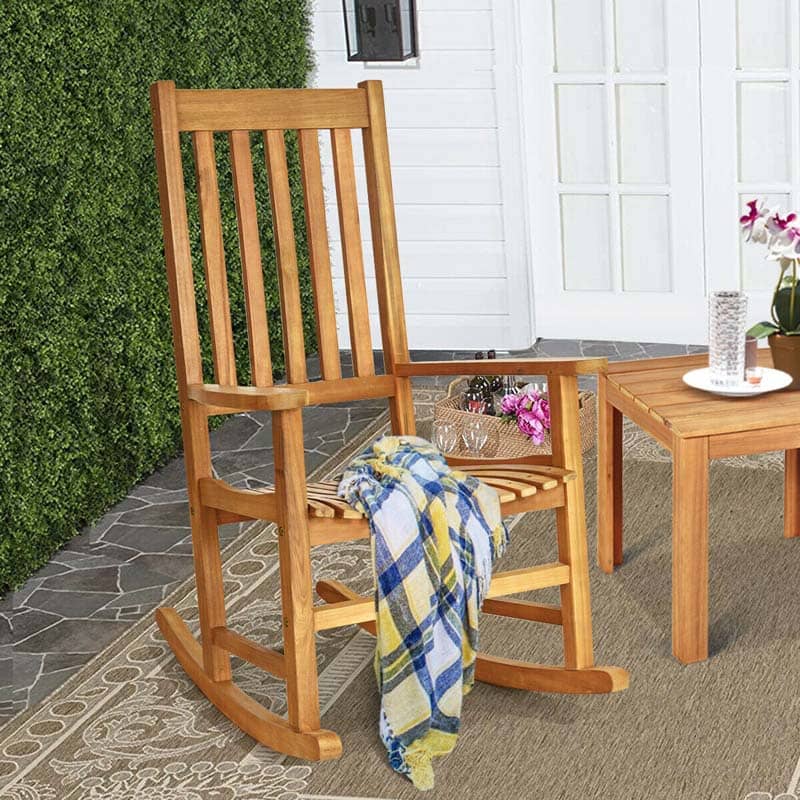 Outdoor Wooden High Back Rocking Chair - Bestoutdor