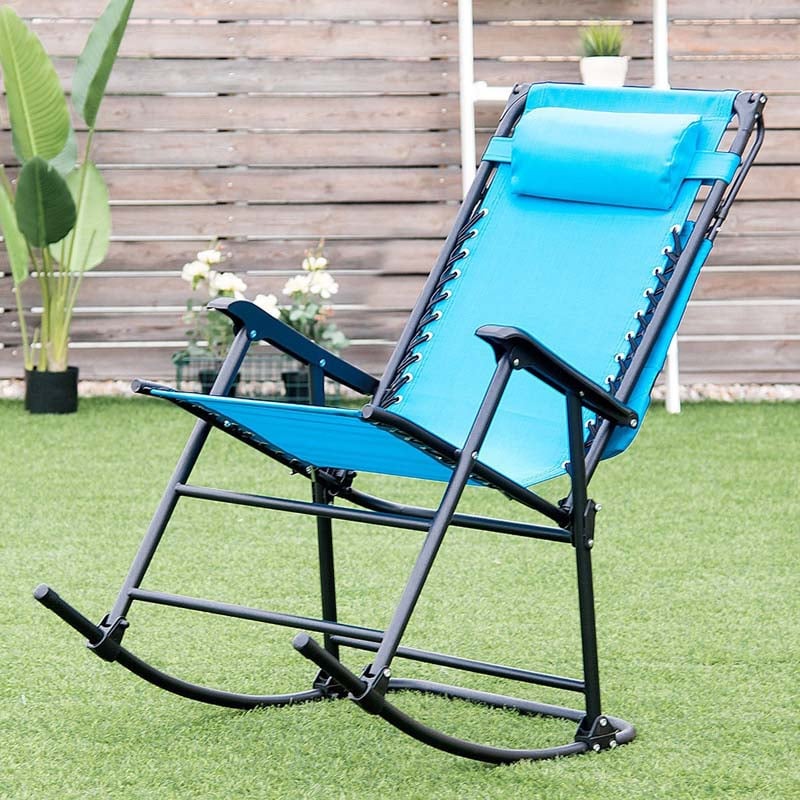 Folding Zero Gravity Rocking Chair Porch Rocker with Shade Canopy Headrest