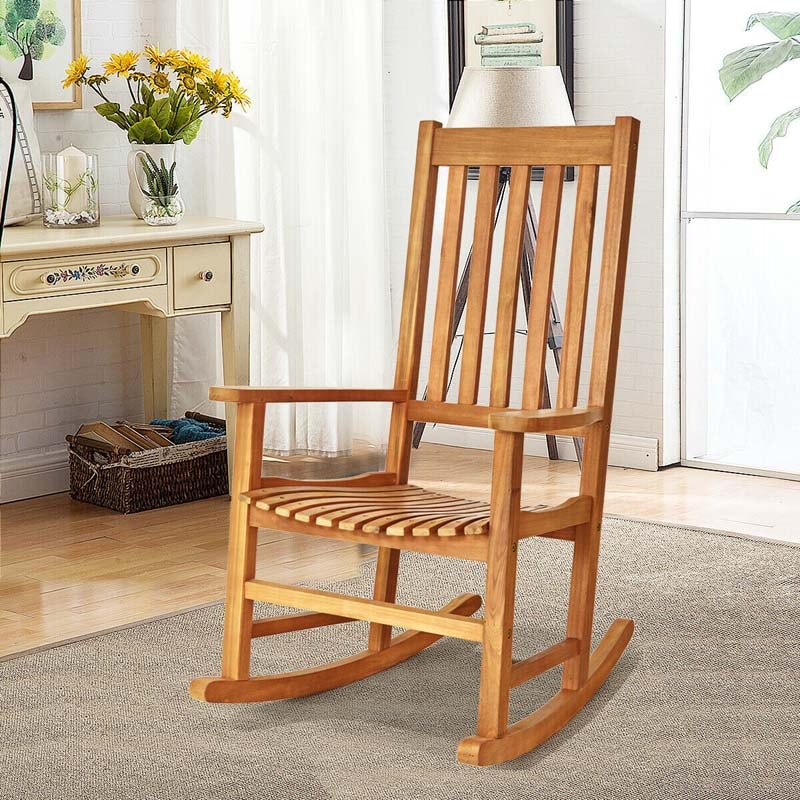 Outdoor Wooden High Back Rocking Chair - Bestoutdor